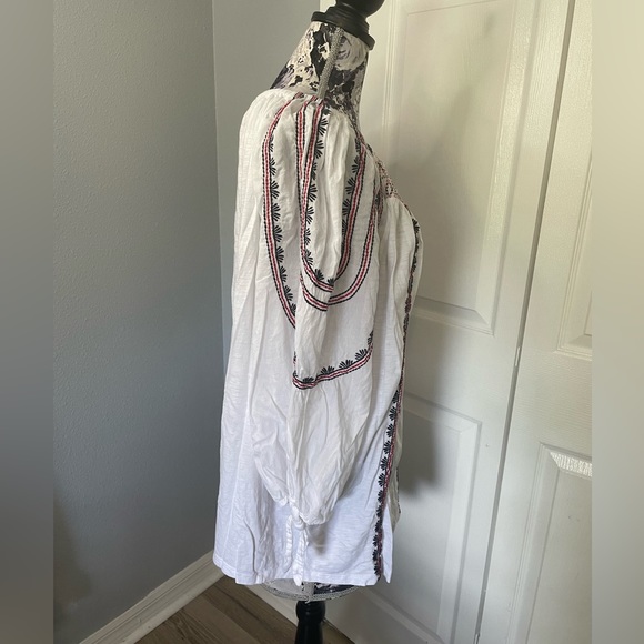 RUBY Rd Woman Smocked Flowy Top Size 1X Red White Blue 3/4 Sleeves-embroidered! - Picture 6 of 14